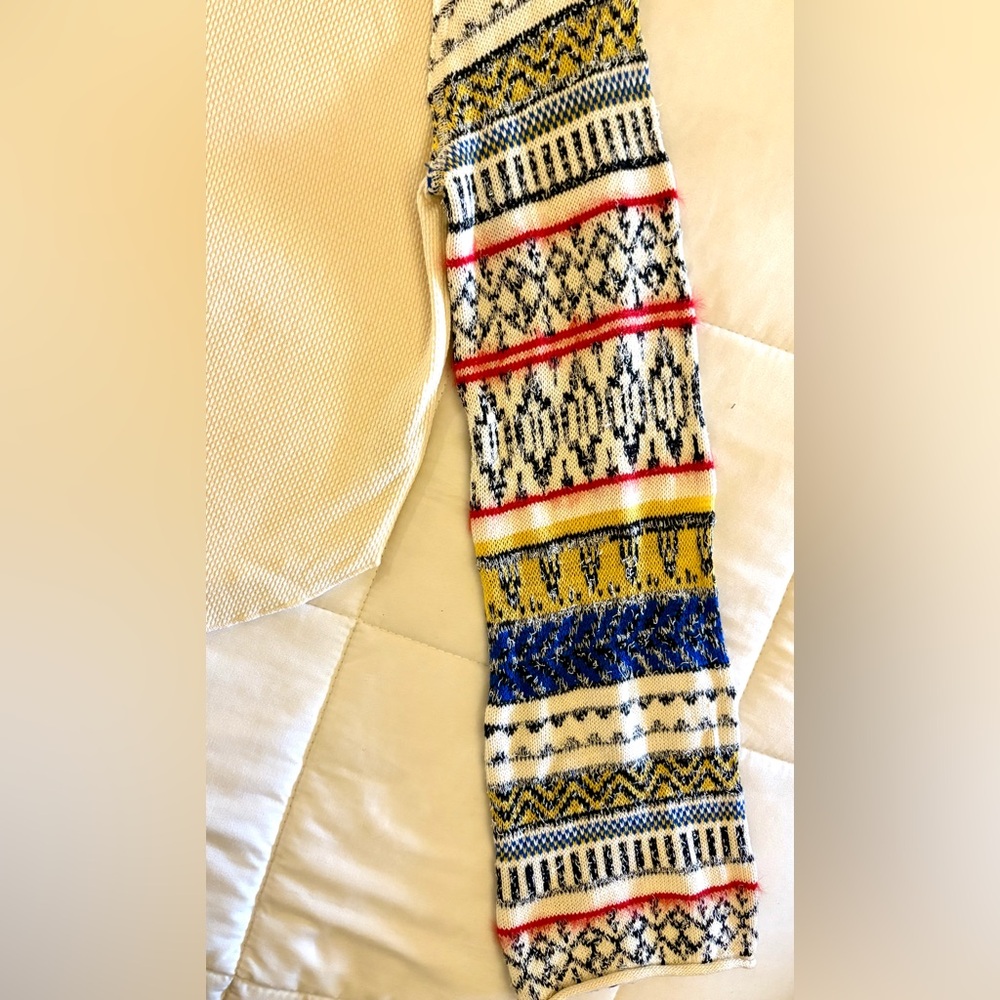 Free People Sweater Fairground Thermal Womens Large Cream Multicolor Knit Boho - Picture 4 of 8